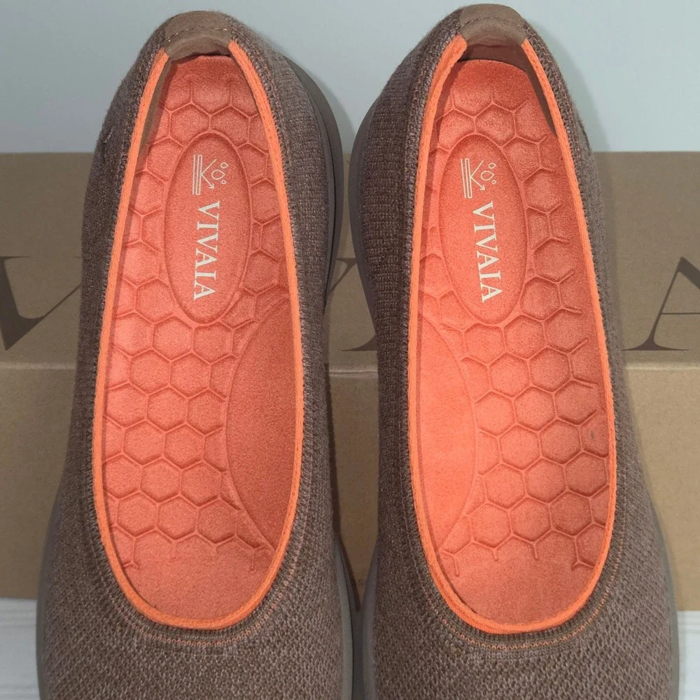 VIVAIA Izabel Coffee Orange Wool Water Repellent Flats Womens US 8.5 EU 39.5